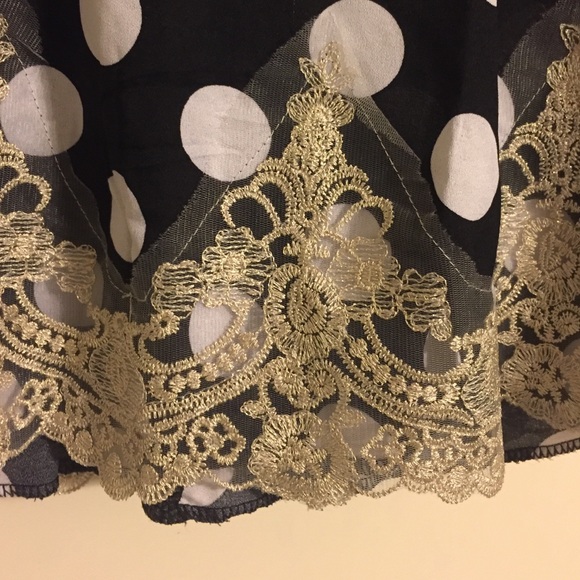 LIKE NEW- polka dot peplum blouse with gold detail - Picture 2 of 4