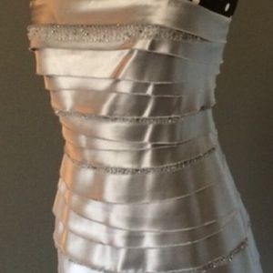 BCBG MaxAzria. silver cocktail dress