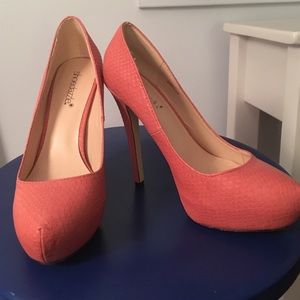 Coral platform heels snakeskin pattern