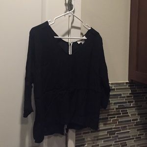 Black V-neck blouse zipper back