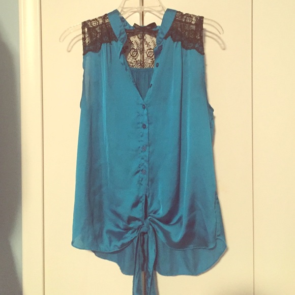 Blue satin tie top