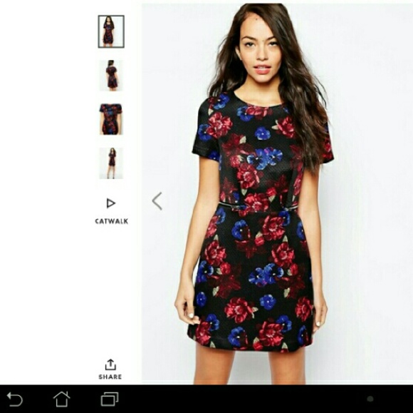 ASOS textured winter floral A-line dress, US14
