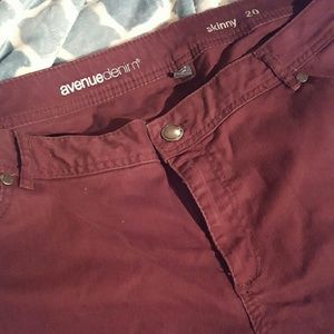 Avenue Burgundy Denim Skinny Jeans