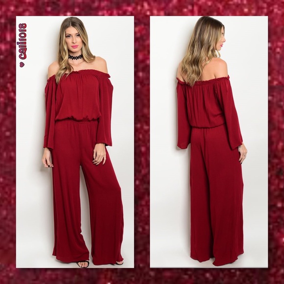 Glam Squad 2 You Pants - ‼️2 LEFT 1HR SALE ONLY🆕Wine Burgundy Off Shoulder