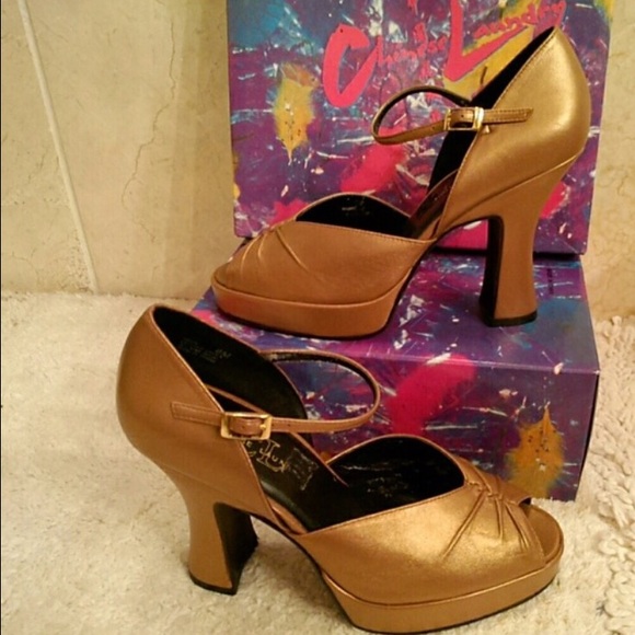 CL dark gold leather platform heels