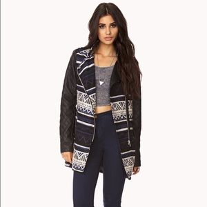 Forever 21 tribal quilted leather sleeve jacket