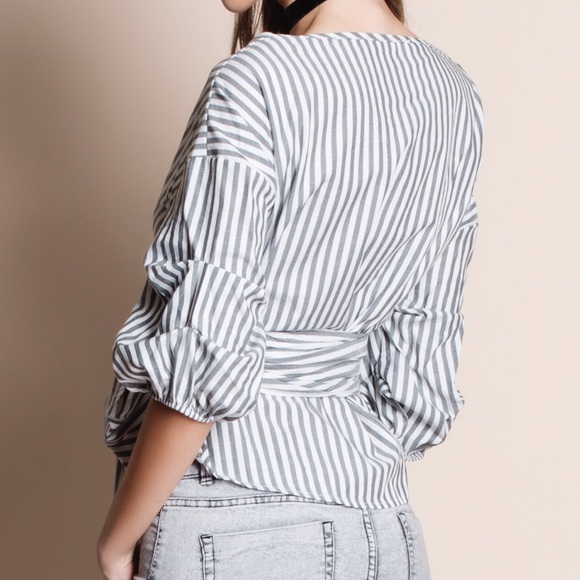 Striped Off Shoulder Wrap Top - Picture 4 of 4