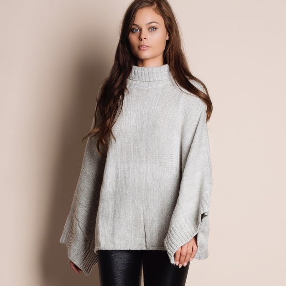 Grey Turtleneck Oversized Sweater Top - Picture 2 of 4