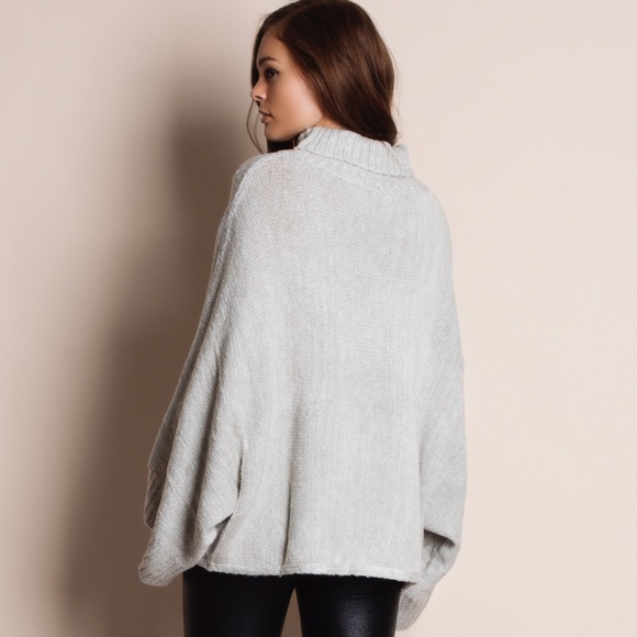 Grey Turtleneck Oversized Sweater Top - Picture 4 of 4