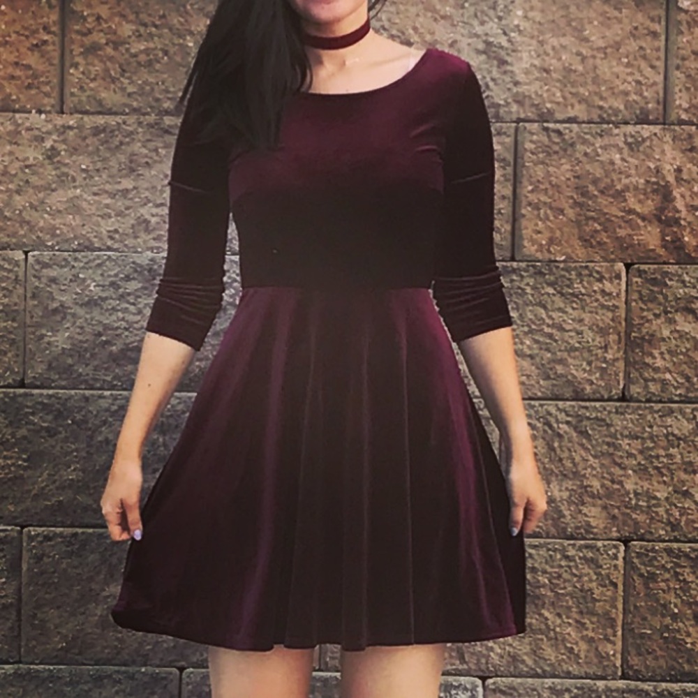 Audrey Velvet Burgundy Skater Dress - Picture 3 of 5