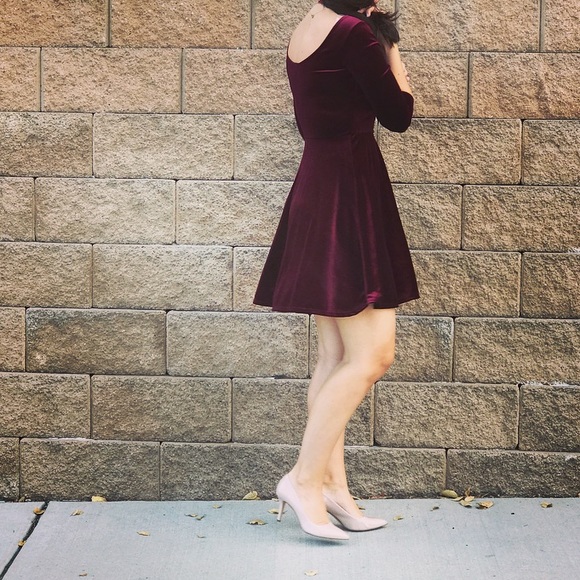 Audrey Velvet Burgundy Skater Dress - Picture 2 of 5