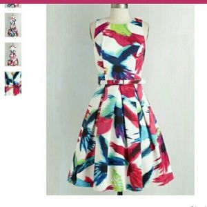ModCloth multicolor birds fit n flare dress size14