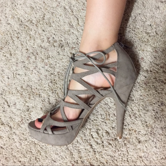 Gray Suede Lace-Up Heels