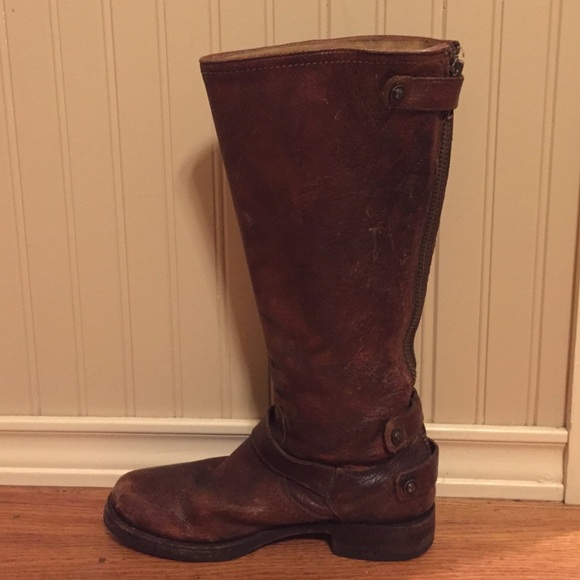 Frye Veronica Back Zip Boots Cognac Antique
