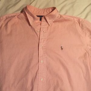 XL Ralph Lauren Peach Dress Shirt Brown Horse