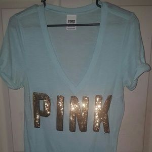 Victoria's Secret PINK V-NECK T GOLD SEQUIN SIZE M