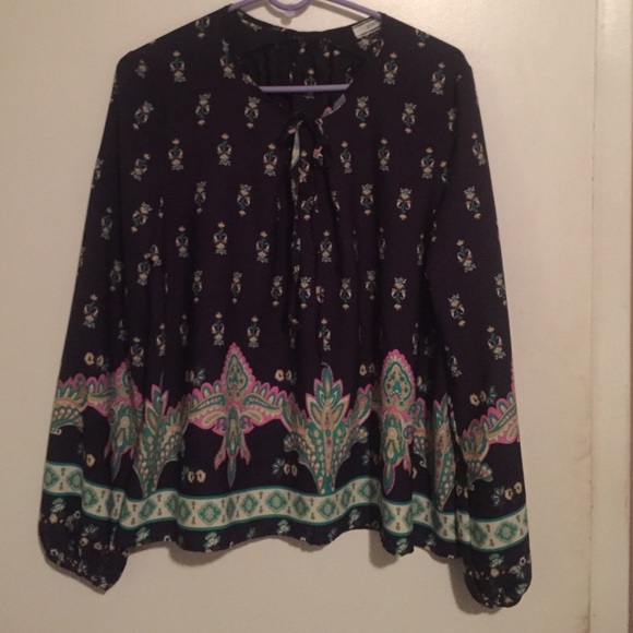 Navy blue print blouse