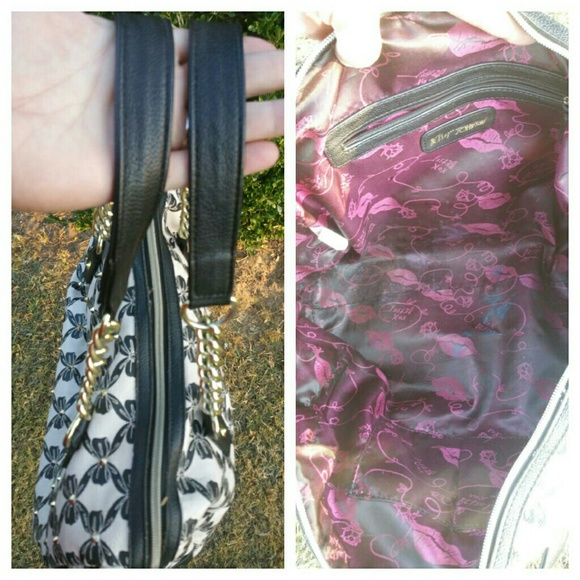 Betsey Johnson Large Bag Black Beige Bow - Picture 3 of 4