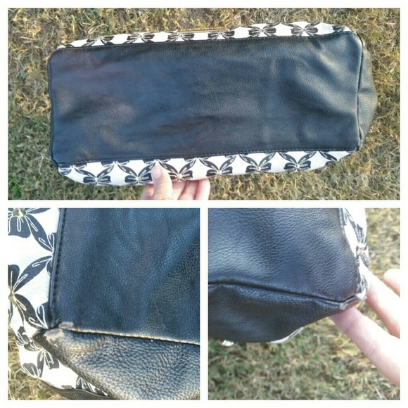 Betsey Johnson Large Bag Black Beige Bow - Picture 4 of 4