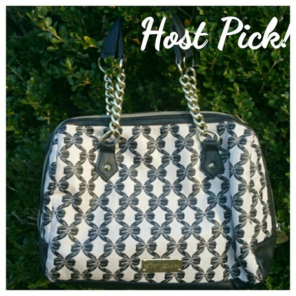 Betsey Johnson Handbags - Betsey Johnson Large Bag Black Beige Bow