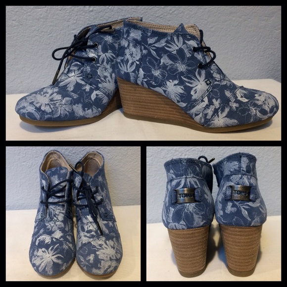 HP: TOMS Floral Print Desert Wedge Booties Sz 7 - Picture 2 of 4