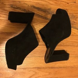 Faux suede peep toe mules