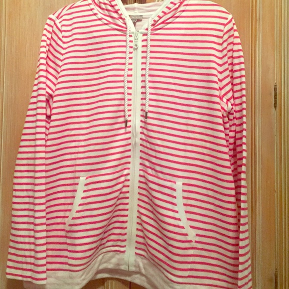 NWT Talbots Pink and White Striped Zip Up