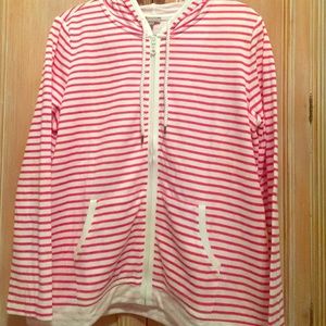 NWT Talbots Pink and White Striped Zip Up