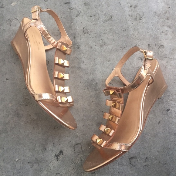 Kate Spade Rose Gold Sandal Bow Wedges - Picture 2 of 4