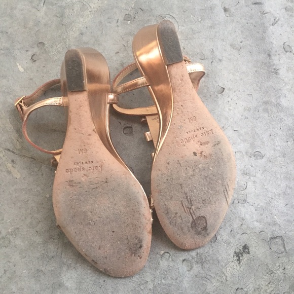 Kate Spade Rose Gold Sandal Bow Wedges - Picture 3 of 4