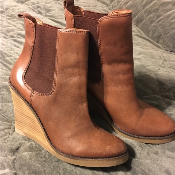 brown leather wedge booties
