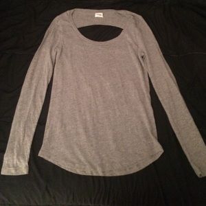 Grey swoop neck/open back long sleeve shirt