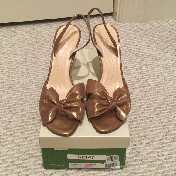 Kate Spade Lora Metallic Bronze Gold Bow Slingback