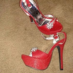 Red glitter heels