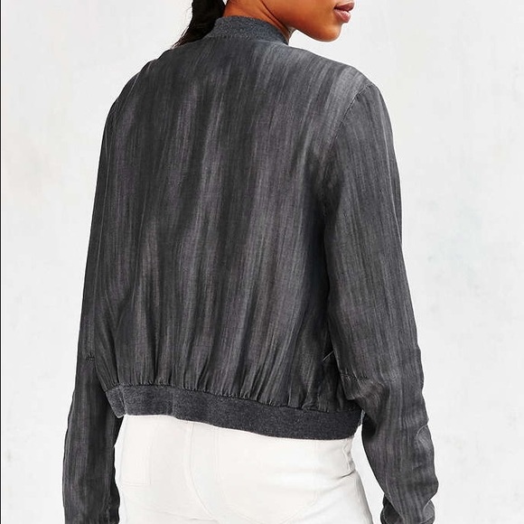 UO Chambray Bomber Jacket Grey - Picture 2 of 2