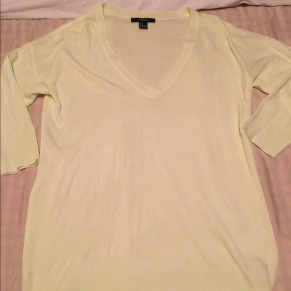 Lemon lime V neck off the shoulder sweater
