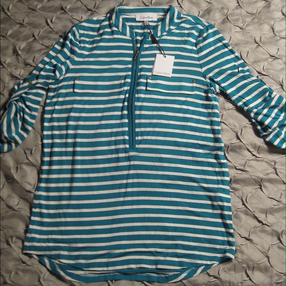 Calvin Klein Teal Striped Tunic/Shirt