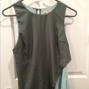 Olive Green and Blue Flowy Sleeveless Blouse