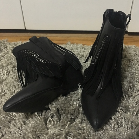 SCHUTZ Fringe Trim Pointy Bootie