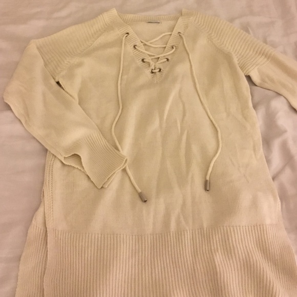 Lace Up Sweater - Cream