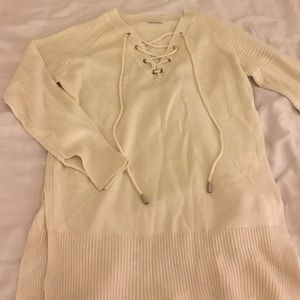 Lace Up Sweater - Cream