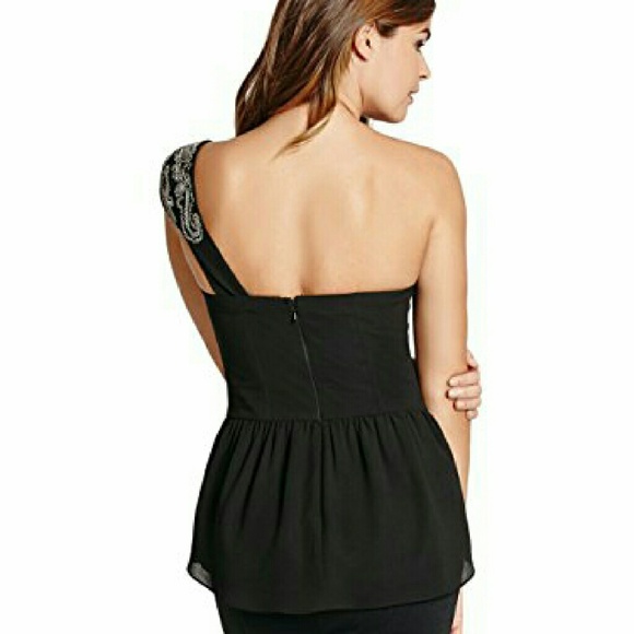 Guess One-Shoulder Beaded Peplum Top Size XS - Picture 2 of 4