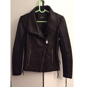 Sam Edelman Lace Up Real Leather Moto Jacket Black