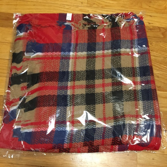 New! RED PLAID TARTAN OVERSIZED BLANKET SCARF - Picture 2 of 2