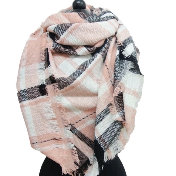 Alpha Shop Box Accessories - New!! Pink and Gray Plaid Tartan Blanket Scarf