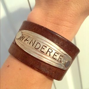 Wanderer Leather Cuff Bracelet Repurposed Spoon
