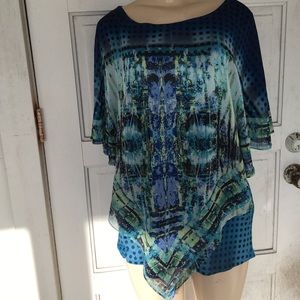 Royal blue polka dot blouse with cotton tank