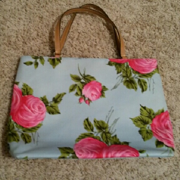SOLDKate Spade Cabbage Rose Blue/Pink/Green Handba