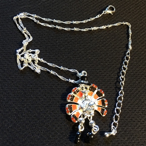 Jewelry - Turkey Necklace orange / black / silver tone 16"