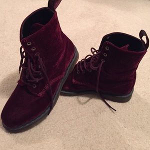 Dr. Marten Velvet Boots in Burgundy